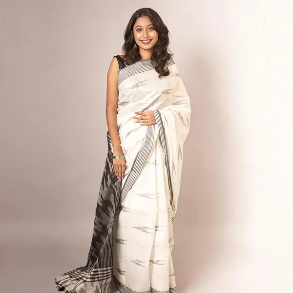 White_Premium_Cotton_Slub_Saree_For_Women