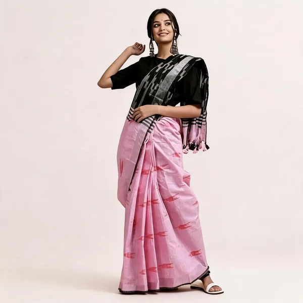 Black_And_Pink_Premium_Cotton_Slub_Saree_For_Women