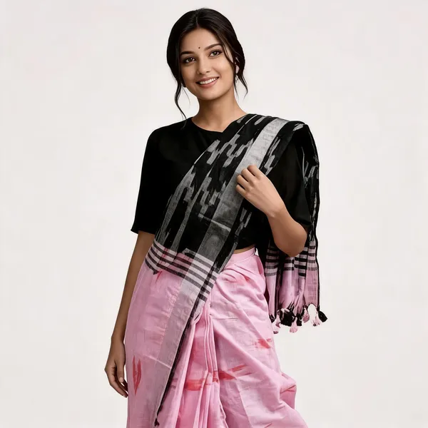 Black_And_Pink_Premium_Cotton_Slub_Saree_For_Women
