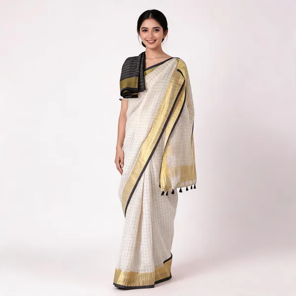 White_And_Golden_Premium_Linen_By_Linen_Saree_For_Women