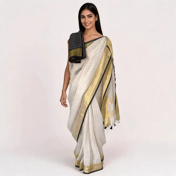 White_And_Golden_Premium_Linen_By_Linen_Saree_For_Women