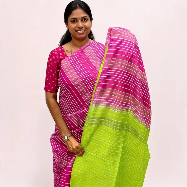 Green_And_Pink_Premium_Kota_Silk_And_Bamboo_Silk_Saree_For_Women