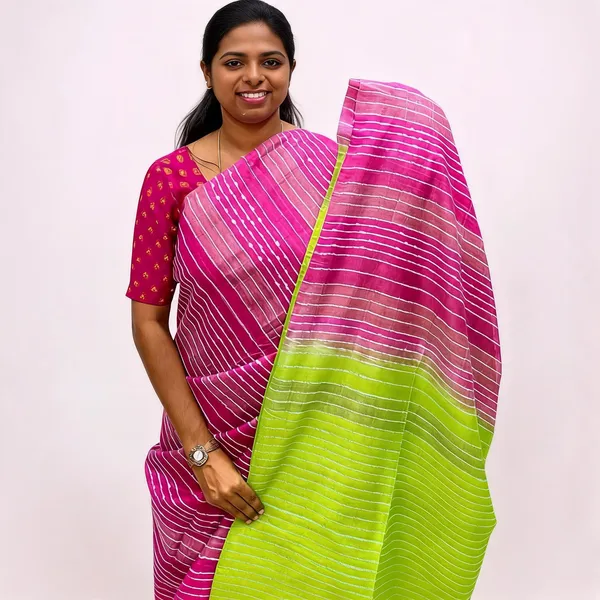 Green_And_Pink_Premium_Kota_Silk_And_Bamboo_Silk_Saree_For_Women