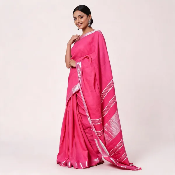 Pink_And_Silver_Premium_Cotton_Linen_Saree_For_Women