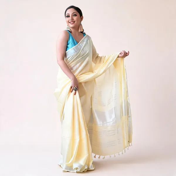 White_And_Blue_Premium_Cotton_Linen_Saree_For_Women