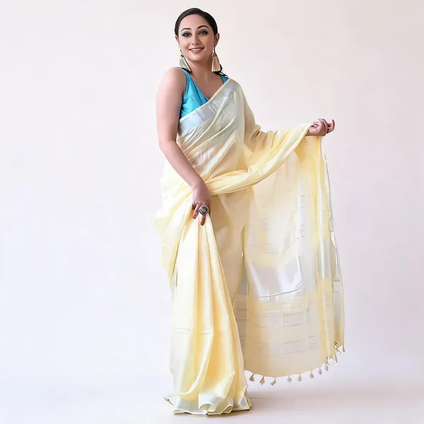 White_And_Blue_Premium_Cotton_Linen_Saree_For_Women