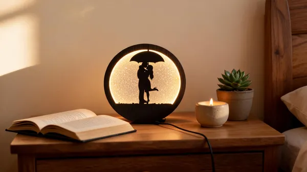 Black_Wooden_Romantic_Couple_Umbrella_Silhouette_Round_Led_Wall_Lamp
