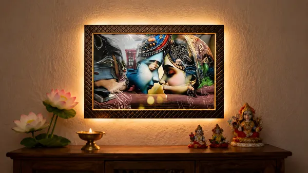 Multicolor_Mdf_Pvc_Devotional_Radha_Krishna_Bronze_Border_Led_Wall_Art_Frame