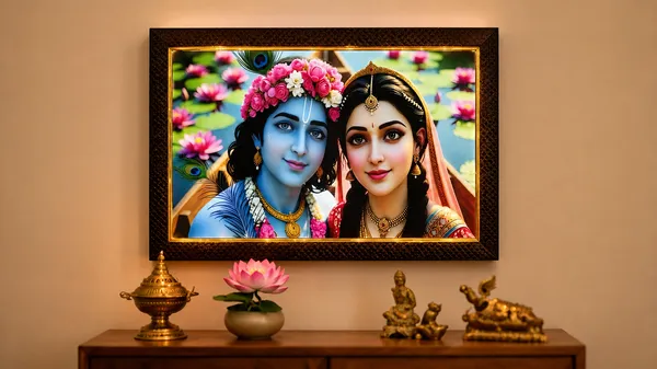 Multicolor_Mdf_Pvc_Devotional_Radha_Krishna_Brown_Border_Led_Wall_Art_Frame