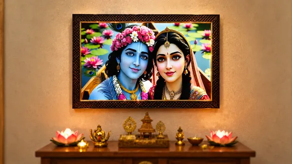 Multicolor_Mdf_Pvc_Devotional_Radha_Krishna_Brown_Border_Led_Wall_Art_Frame