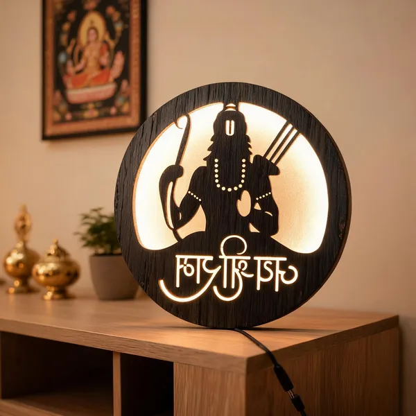 Black_Wooden_Devotional_Lord_Ram_Bow_Silhouette_Led_Wall_Lamp