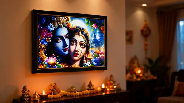 Multicolor_Mdf_Pvc_Devotional_Radha_Krishna_Floral_Moonlit_Led_Wall_Art_Frame