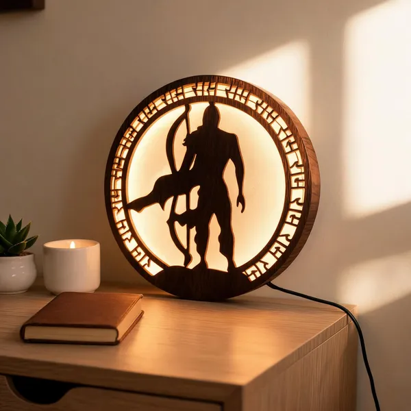 Black_Wooden_Devotional_Lord_Ram_Bow_Silhouette_Round_Led_Wall_Lamp