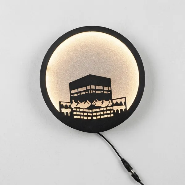 Black_Wooden_Devotional_Kaaba_Silhouette_Round_Led_Wall_Lamp