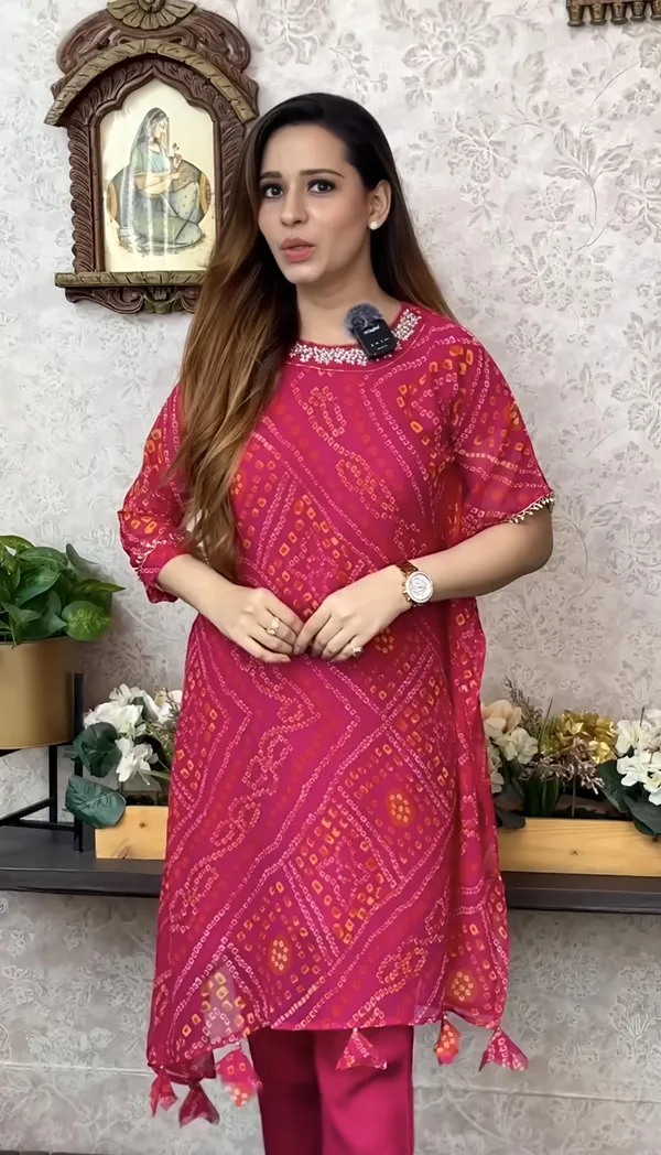 Export_Chinnon_Premium_Bhandej_Hand_Work_Kaftan_Pattern_Kurti_With_Premium_Pant_At_Manufacturing_Rate_Wacd126_01_Pink