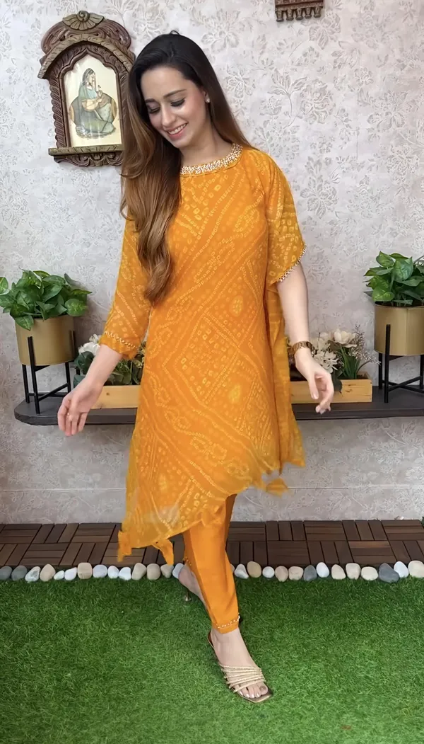 Export_Chinnon_Premium_Bhandej_Hand_Work_Kaftan_Pattern_Kurti_With_Premium_Pant_At_Manufacturing_Rate_Wacd126_01_Orange