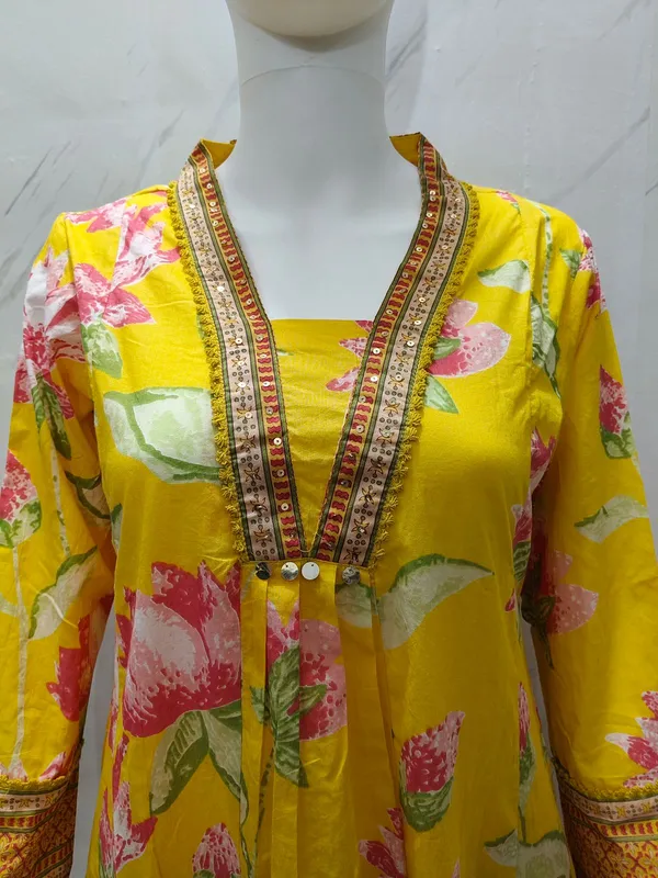 New_Stylish_And_Affordable_Beautiful_Look_Straight_Alia_Cut_Set_With_Beautiful_Print_And_Fabric_Pure_Cotton_Swsk14_Yellow