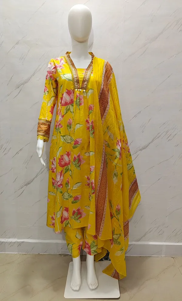 New_Stylish_And_Affordable_Beautiful_Look_Straight_Alia_Cut_Set_With_Beautiful_Print_And_Fabric_Pure_Cotton_Swsk14_Yellow