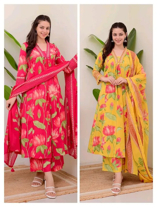 New_Stylish_And_Affordable_Beautiful_Look_Straight_Alia_Cut_Set_With_Beautiful_Print_And_Fabric_Pure_Cotton_Swsk14_Red