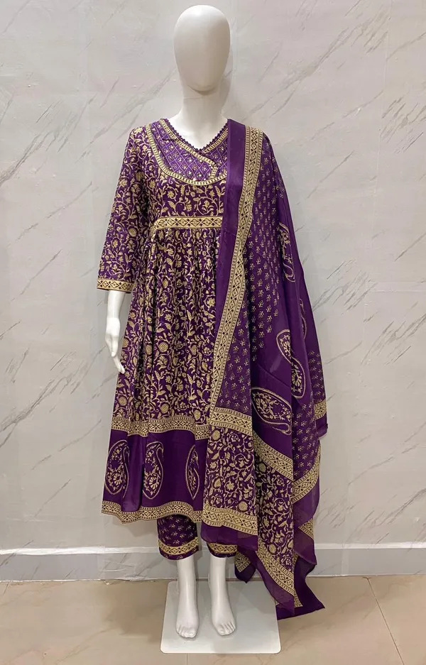 New_Stylish_And_Affordable_Beautiful_Look_Straight_Set_With_Beautiful_Print_And_Fabric_Pure_Cotton_Swsk09_Purple