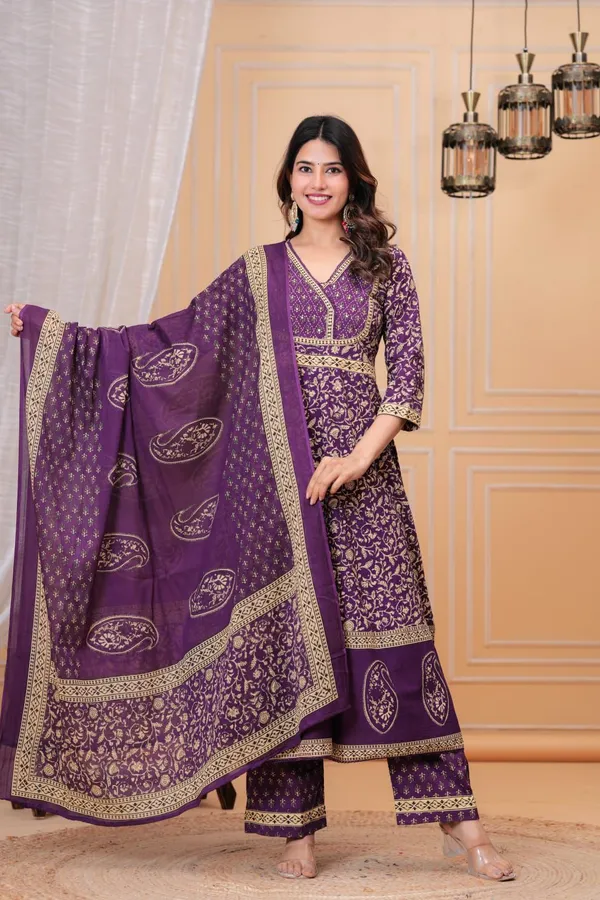 New_Stylish_And_Affordable_Beautiful_Look_Straight_Set_With_Beautiful_Print_And_Fabric_Pure_Cotton_Swsk09_Purple