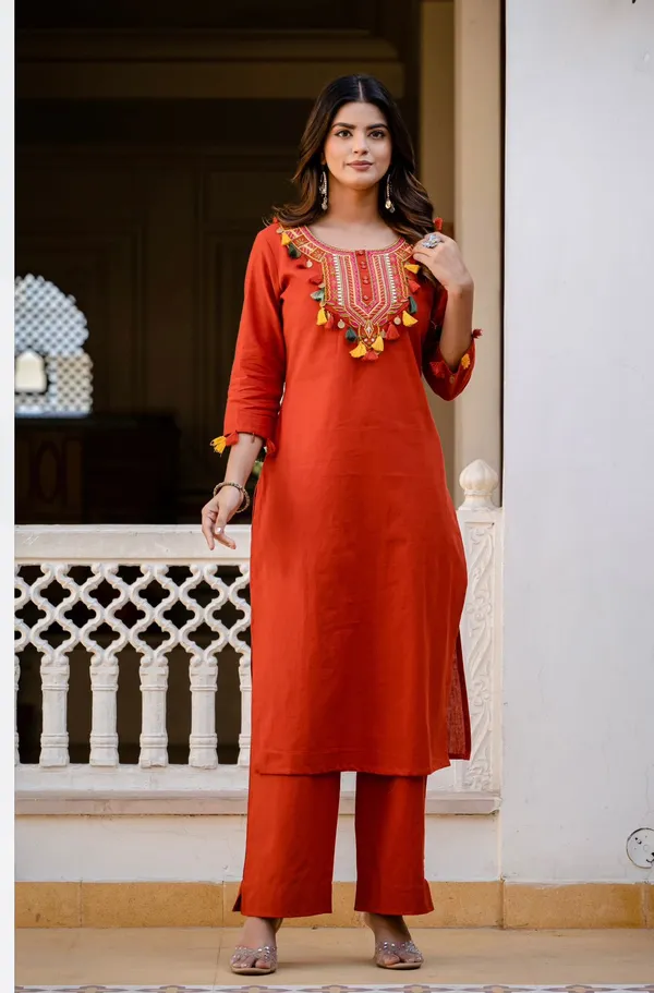 New_Stylish_And_Affordable_Beautiful_Look_Straight_Set_With_Beautiful_Print_And_Fabric_Pure_Cotton_Swsk08_Rust_Orange