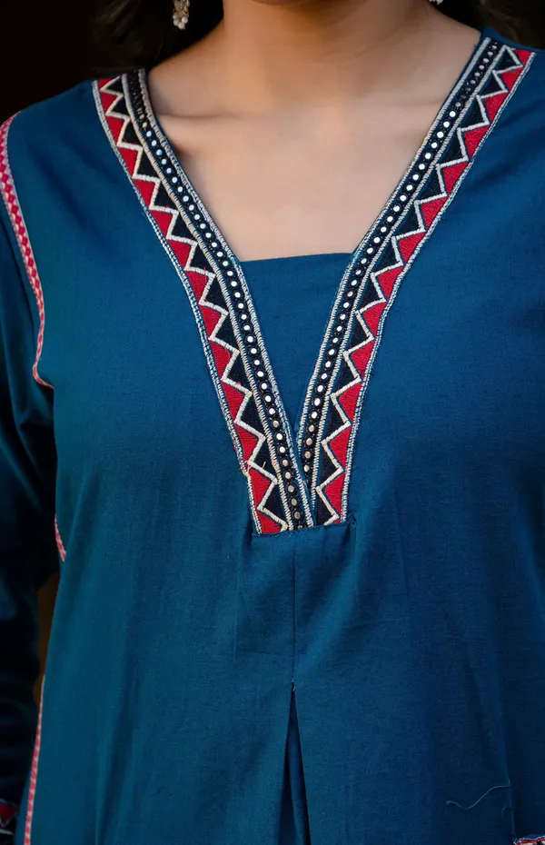 New_Stylish_And_Affordable_Beautiful_Look_Start_A_Line_Set_With_Beautiful_Elephant_Print_And_Fabric_Pure_Cotton_Swsk05_Navy_Blue