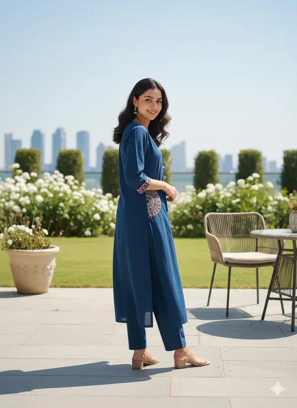 Fine_Cotton_Flex_Fabric_Beautiful_Embroidery_On_Neck_Sleeves_Pocket_Kurti_With_Plazo_With_Cotton_Cotton_Flex_Swsk03_Navy_Blue