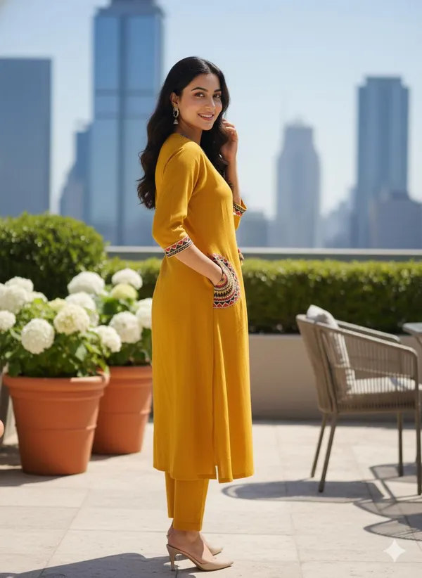 Fine_Cotton_Flex_Fabric_Beautiful_Embroidery_On_Neck_Sleeves_Pocket_Kurti_With_Plazo_With_Cotton_Cotton_Flex_Swsk03_Yellow