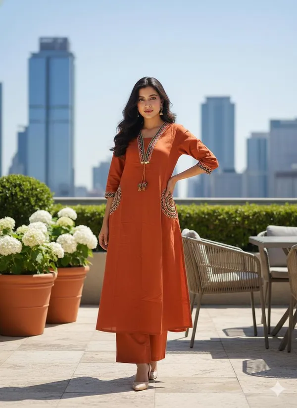 Fine_Cotton_Flex_Fabric_Beautiful_Embroidery_On_Neck_Sleeves_Pocket_Kurti_With_Plazo_With_Cotton_Cotton_Flex_Swsk03_Yellow