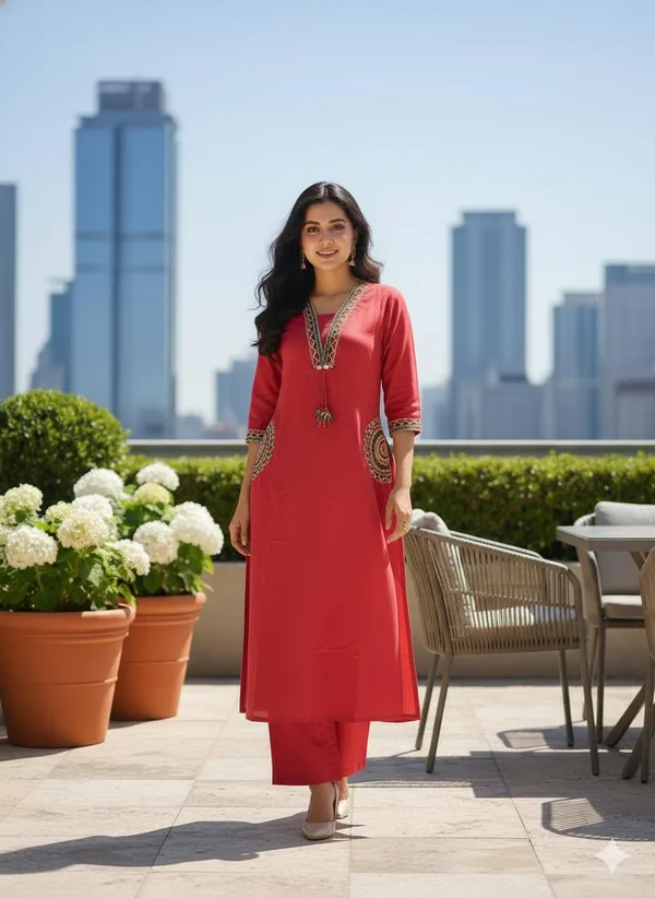 Fine_Cotton_Flex_Fabric_Beautiful_Embroidery_On_Neck_Sleeves_Pocket_Kurti_With_Plazo_With_Cotton_Cotton_Flex_Swsk03_Rust_Orange