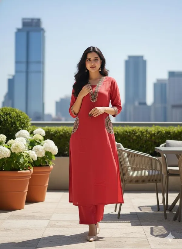 Fine_Cotton_Flex_Fabric_Beautiful_Embroidery_On_Neck_Sleeves_Pocket_Kurti_With_Plazo_With_Cotton_Cotton_Flex_Swsk03_Pink