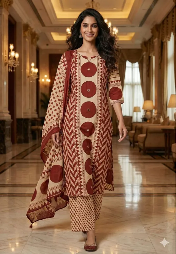 New_In_Ajrakh_Cotton_Suit_Set_Crafted_In_100_Pure_Cotton_Rd01_Mehroon