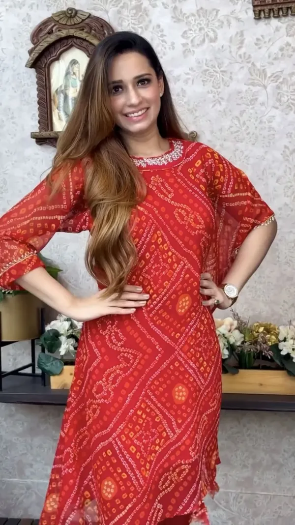 Export_Chinnon_Premium_Bhandej_Hand_Work_Kaftan_Pattern_Kurti_With_Premium_Pant_At_Manufacturing_Rate_Wacd126_01_Red