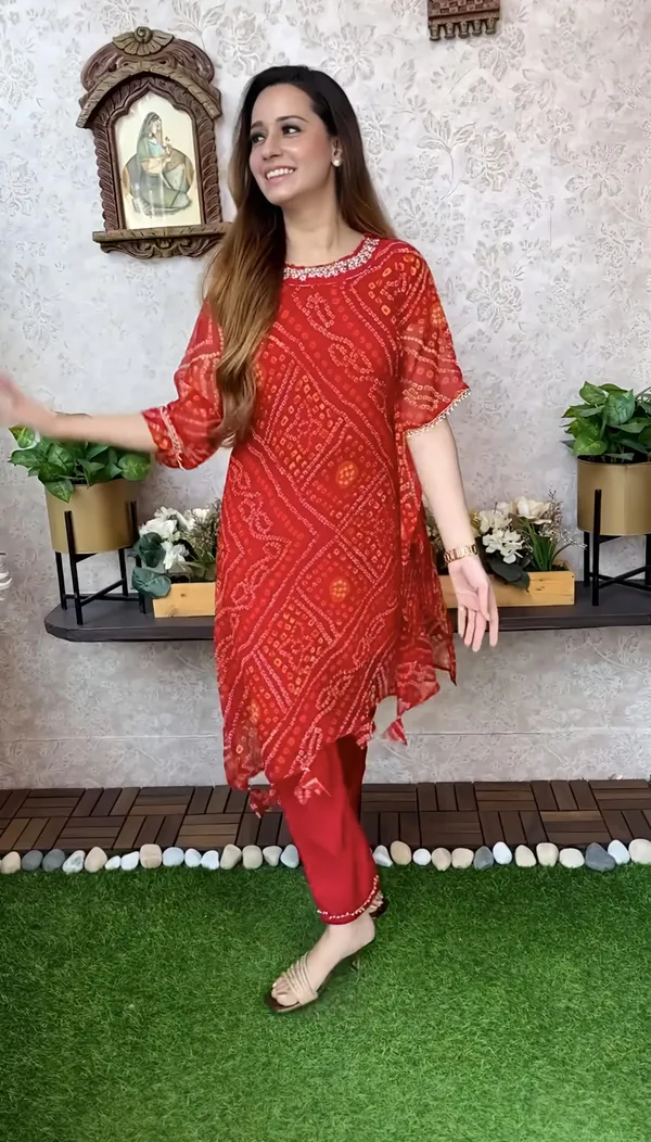 Export_Chinnon_Premium_Bhandej_Hand_Work_Kaftan_Pattern_Kurti_With_Premium_Pant_At_Manufacturing_Rate_Wacd126_01_Red