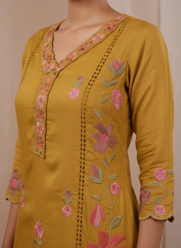 Mustard_Floral_Embroidered_Kurta_Set_With_Dupatta_For_Women_Swdh08