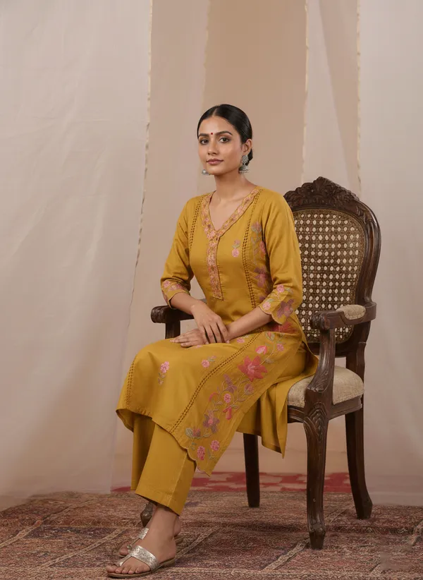 Mustard_Floral_Embroidered_Kurta_Set_With_Dupatta_For_Women_Swdh08