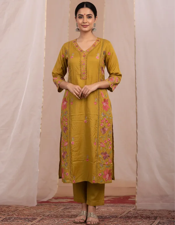 Mustard_Floral_Embroidered_Kurta_Set_With_Dupatta_For_Women_Swdh08