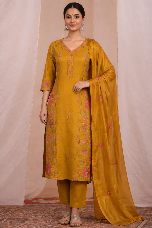 Mustard_Floral_Embroidered_Kurta_Set_With_Dupatta_For_Women_Swdh08