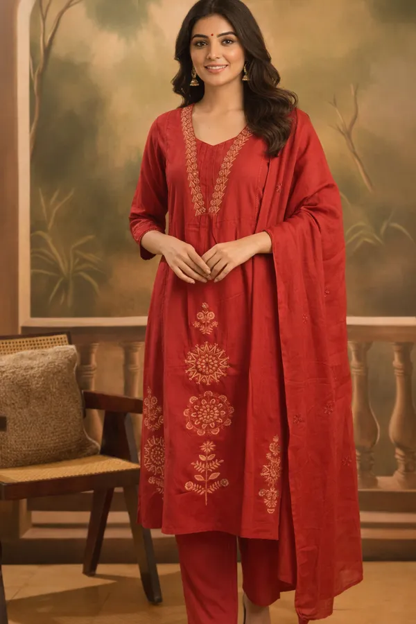 Red_Embroidered_Kurta_Set_With_Matching_Dupatta_For_Women_Swdh13