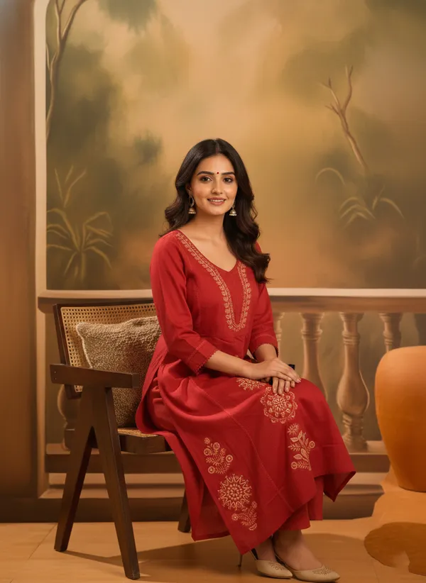 Red_Embroidered_Kurta_Set_With_Matching_Dupatta_For_Women_Swdh13