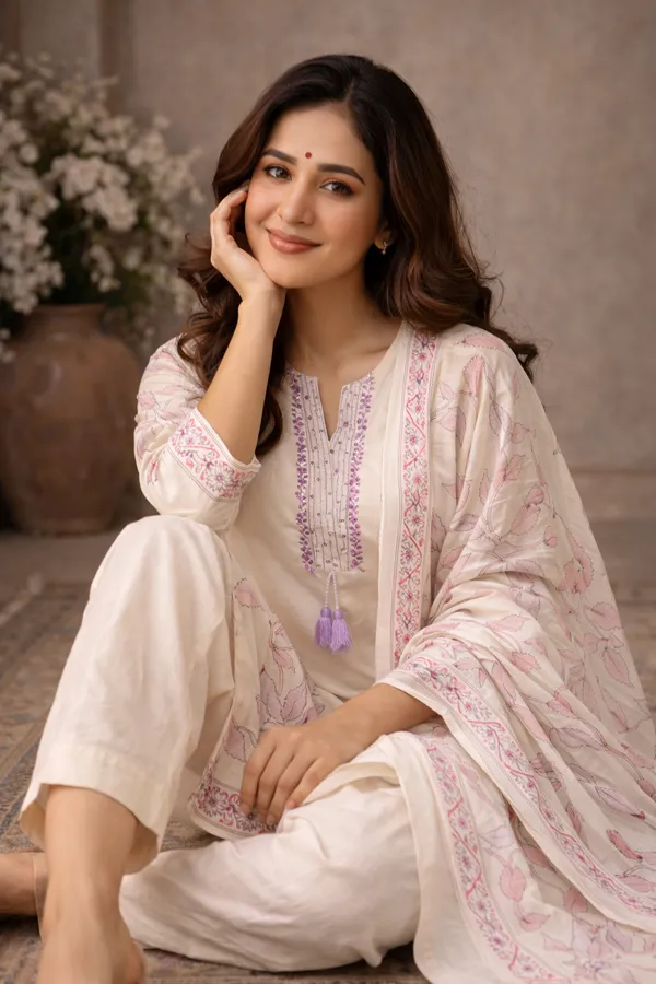 Ivory_Floral_Printed_Kurta_Set_With_Matching_Dupatta_For_Women_Swdh14