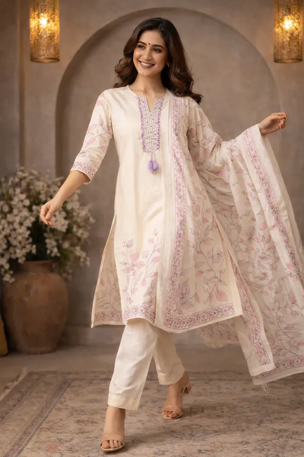 Ivory_Floral_Printed_Kurta_Set_With_Matching_Dupatta_For_Women_Swdh14