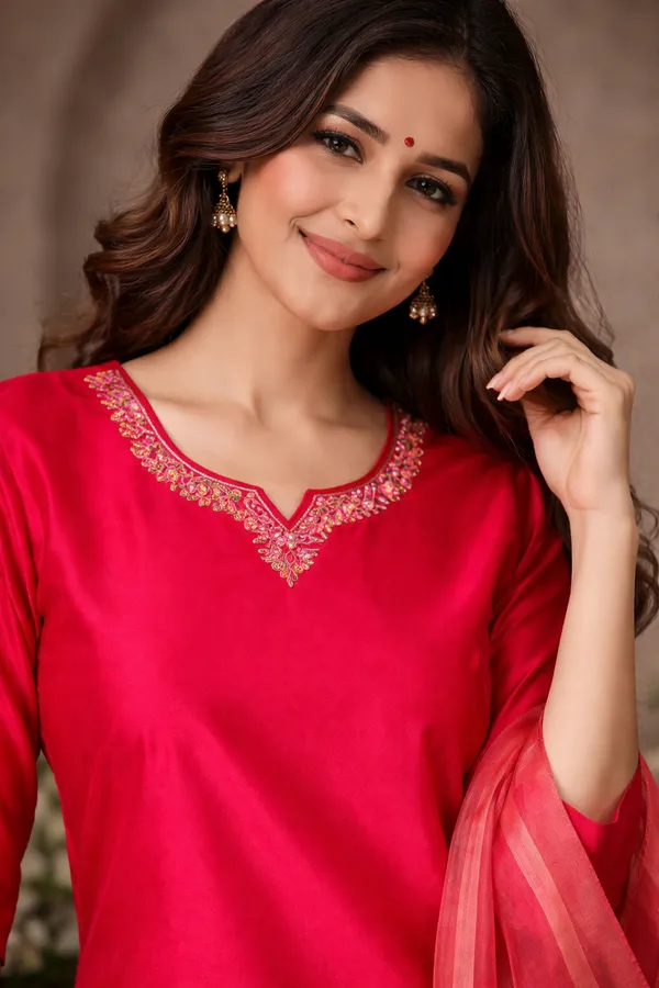 Pink_Floral_Printed_Kurta_Set_With_Organza_Dupatta_For_Women_Swdh15