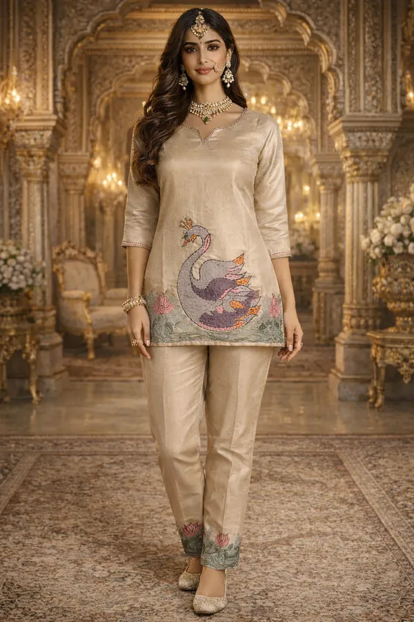 Beige_Swan_Motif_Embroidered_Kurta_Set_Swdh19