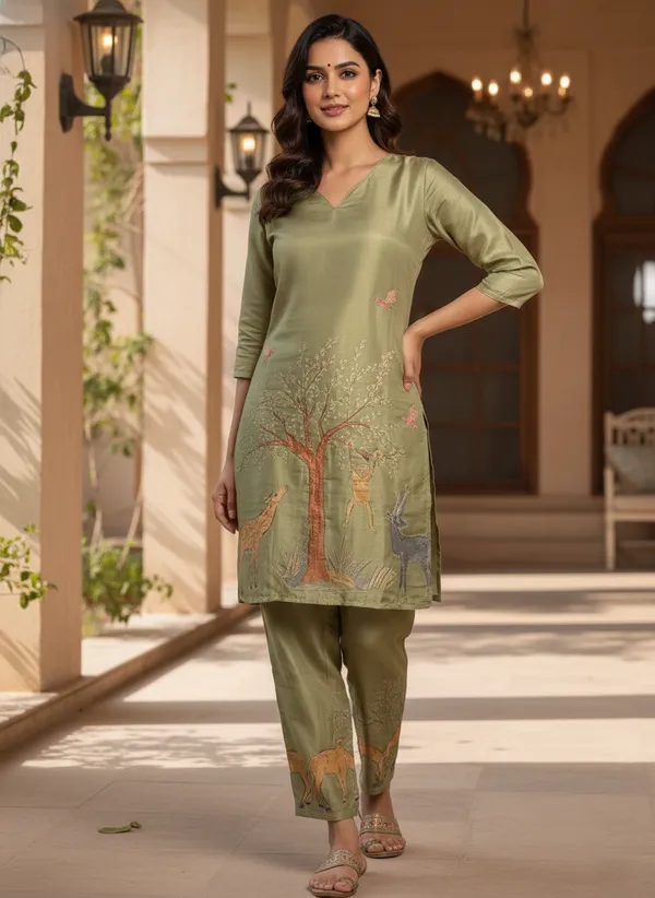 Olive_Green_Nature_Inspired_Printed_Kurta_Pant_Set_Swdh24