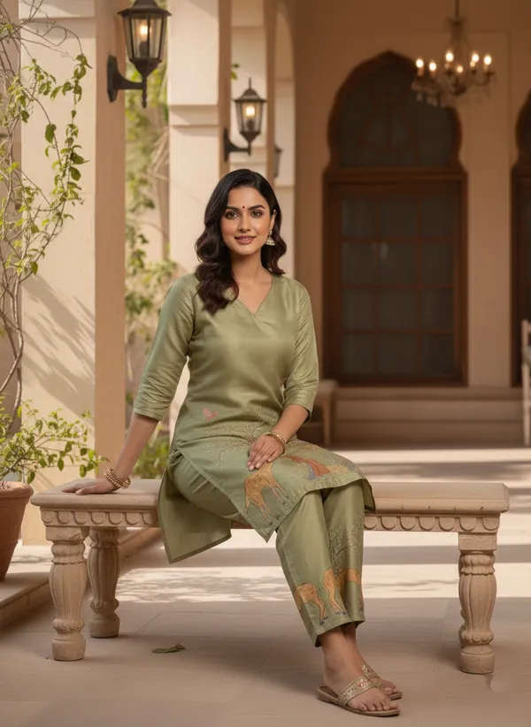 Olive_Green_Nature_Inspired_Printed_Kurta_Pant_Set_Swdh24