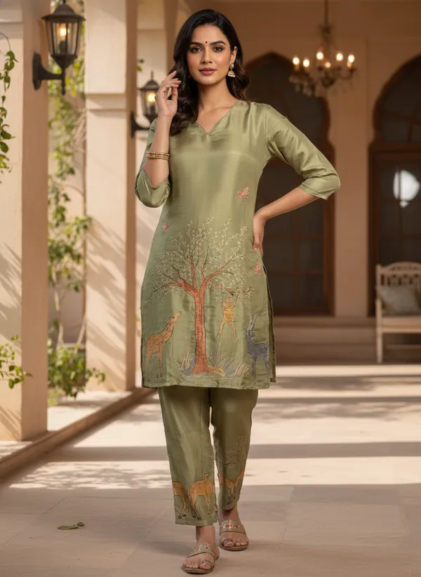 Olive_Green_Nature_Inspired_Printed_Kurta_Pant_Set_Swdh24