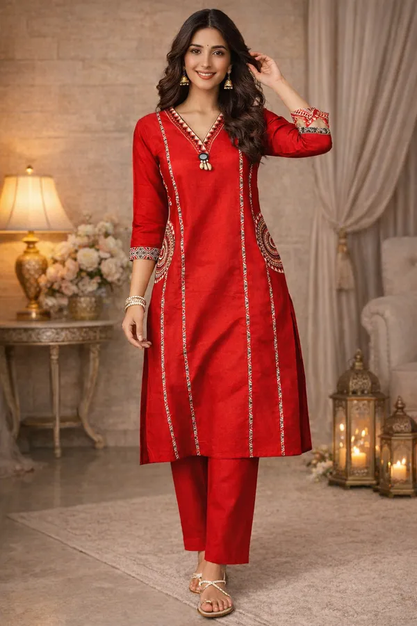 Red_Printed_Embellished_Kurta_Set_For_Women_Swdh30