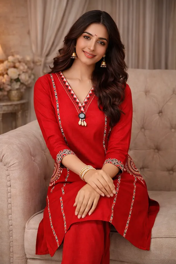 Red_Printed_Embellished_Kurta_Set_For_Women_Swdh30